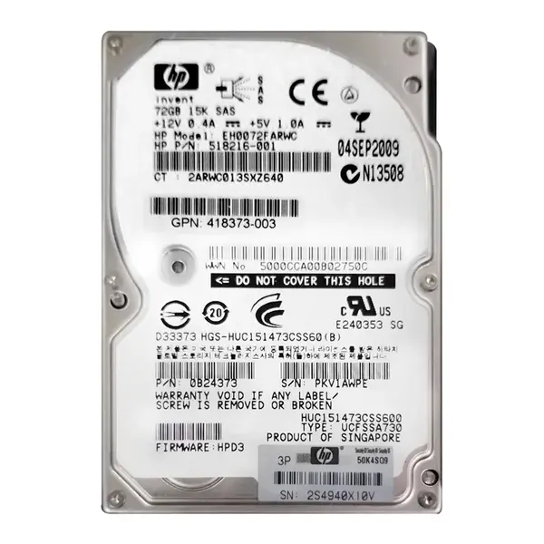 518216-001 HP 72GB 6Gb/s SAS 15000 2.5-Inch Hard Drive