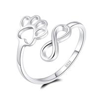 Pet Lovers PawPrint Love Heart Infinity Ring 925 Sterling Silver Open Adjustable Dog and Cat Ring for Women, My Sweet Puppy W...