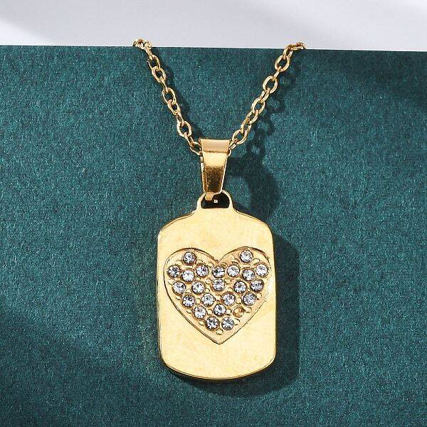 201 Stainless Steel Crystal Rhinestone Pendant Necklaces for Women