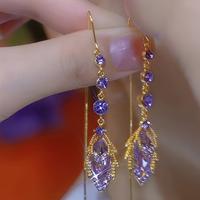 Long Drop Earrings Zircon Jewelry Dreamy Purple Elegant Pendant Earrings Tassel Earrings Dangle Earrings, Long Ear Line,Jewel...