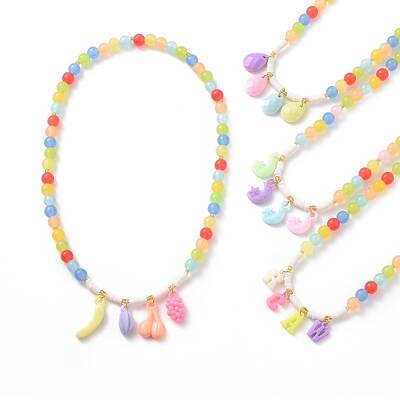 Acrylic Charm Necklace with Round Beaded Chains for Women