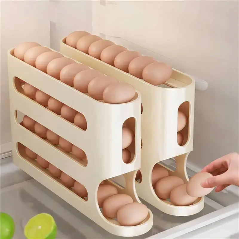 4 Layer Egg Storage Box, 1 Count Slide Egg Storage Box, Large Capacity Automatic Egg Roller, Refrigerator Side Door Egg Organ...