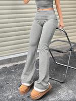 Women's Plain Ruched Flared Leggings, Casual Fitted Comfy High Stretch Bell Bottom Trousers for Daily Wear, Ladies Bottoms f...
