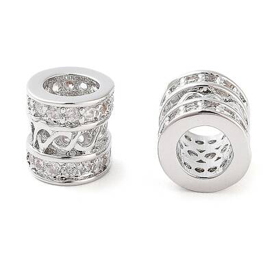 Brass Micro Pave Clear Cubic Zirconia Beads
