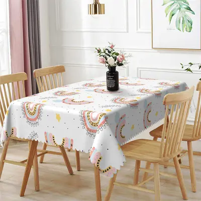 Repeat Rainbow Black Lines Leaf Rectangle Tablecloth - Aperturee