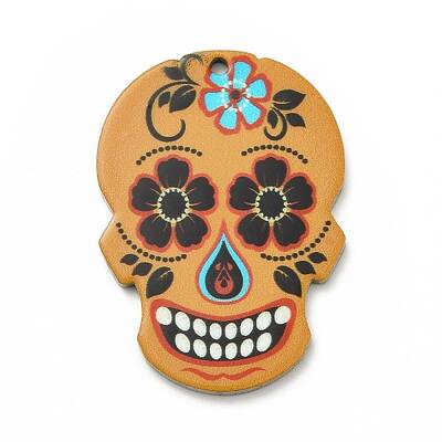 Non-Tarnish Printed 201 Stainless Steel Sugar Skull Pendants