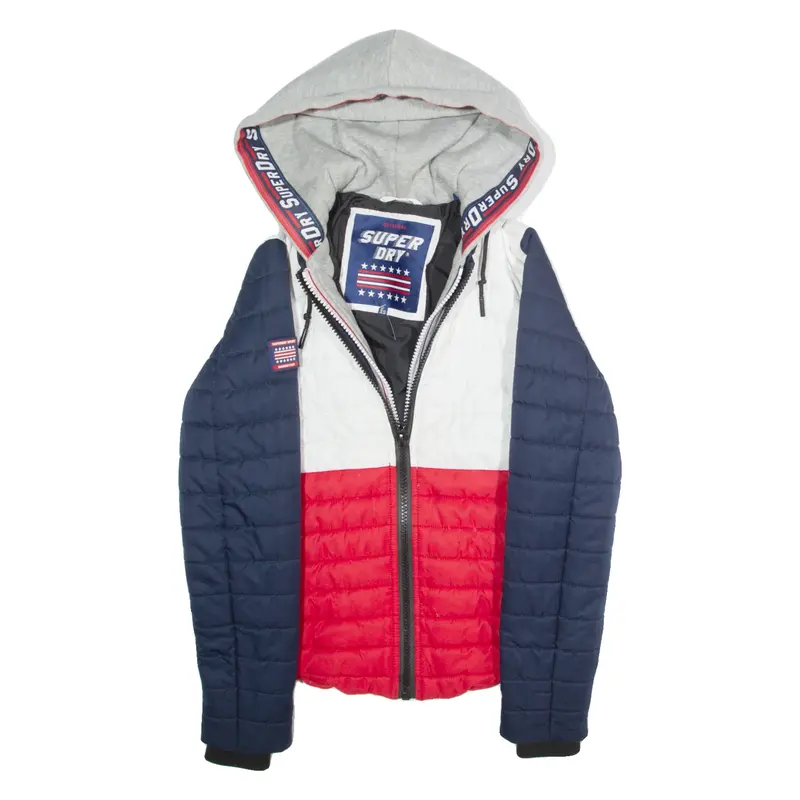 SUPERDRY Mens Puffer Coat Red USA Hooded XS