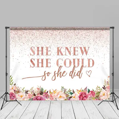 So She did Pink Floral Graduation Photos Backdrop - Aperturee
