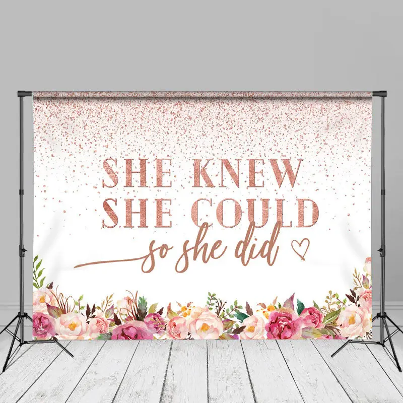 So She did Pink Floral Graduation Photos Backdrop - Aperturee