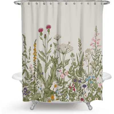 Color Floral Plant Shower Curtain Bathroom Curtain Polyester | Color: Colored flowers | Size: 90cmx180cm