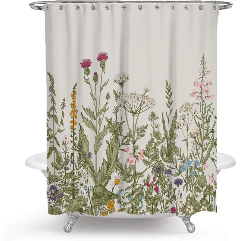 Color Floral Plant Shower Curtain Bathroom Curtain Polyester | Color: Colored flowers | Size: 90cmx180cm