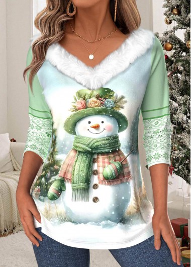 Modlily Christmas Light Green Tummy Coverage Long Sleeve T Shirt - XL