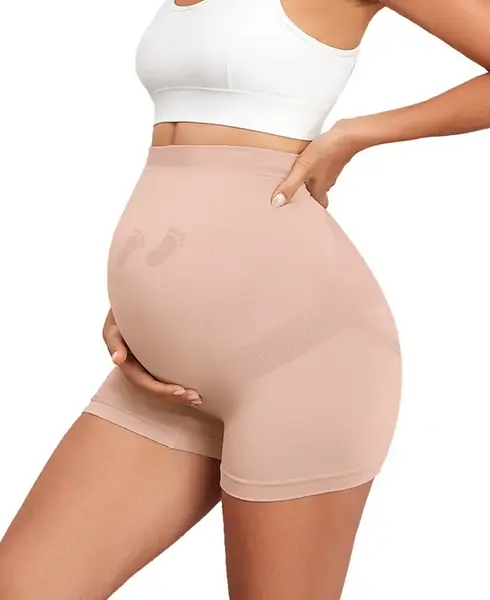 Y25D Pink Maternity Shapewear for Women Seamless Maternity Underwear Under Dress Over Bump Pregnancy Shorts High Waist Pantie...