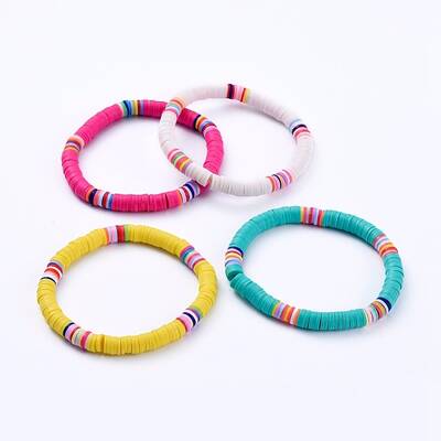 Handmade Polymer Clay Heishi Beads Stretch Bracelets