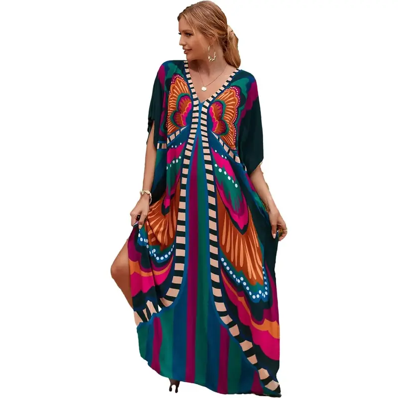 Caftans for Women Plus Size Swim Cover up Vneck Batwing Dress Loose fit Moroccan Caftan mumu Dresses for Women