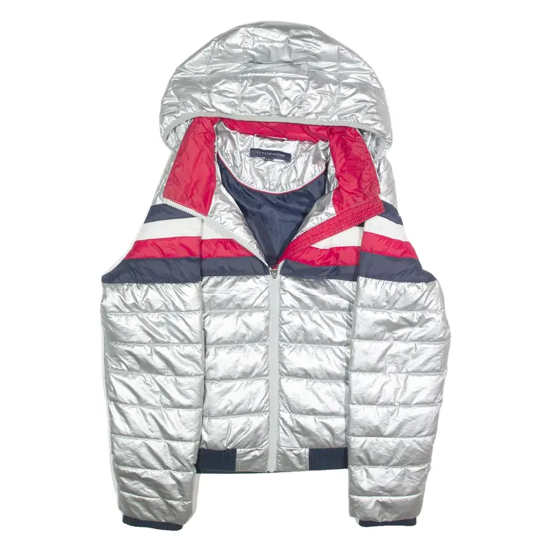 FILA Womens Puffer Jacket Silver Nylon Hooded XL