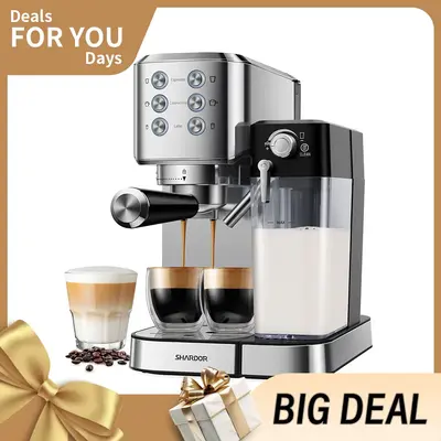 SHARDOR Espresso Coffee Machine Automatic Cappuccino Maker 20 Bar for Home, 6-in-1 Espresso Coffee Maker with Automatic Milk ...