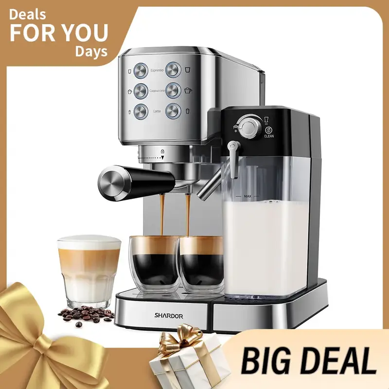 SHARDOR Espresso Coffee Machine Automatic Cappuccino Maker 20 Bar for Home, 6-in-1 Espresso Coffee Maker with Automatic Milk ...