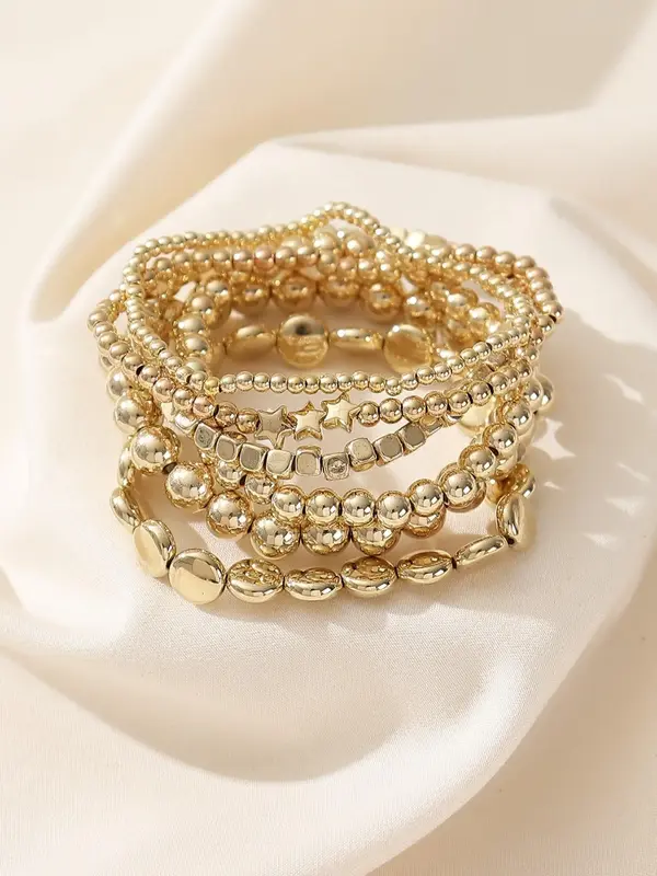 Fashion Beaded Bracelet Bundles Kit, 6 Counts/Set Casual Boho Style Matching Stackable Bracelet for Women for Daily Decoratio...