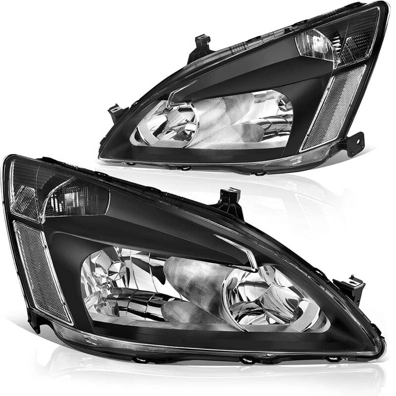 YITAMOTOR® Headlight Assembly Compatible with 2003-2007 Honda Accord OE Headlamp Replacement Black Housing Clear Reflector C...
