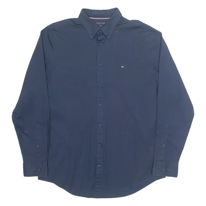 TOMMY HILFIGER Slim Fit Stretch Mens Plain Shirt Blue Long Sleeve XL