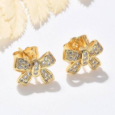 Brass Micro Pave Clear Cubic Zirconia Stud Earrings