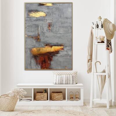 Abstract Grey Painting on Canvas Gold Leaf Wall Art Minimalist Artwork Customized Painting in Size 40x30 Art | FOOTPRINTS IN ...