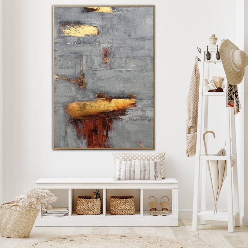 Abstract Grey Painting on Canvas Gold Leaf Wall Art Minimalist Artwork Customized Painting in Size 40x30 Art | FOOTPRINTS IN ...