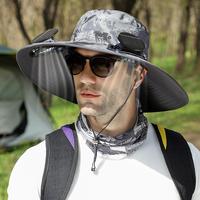 Outdoor Wide-brimmed Sun Hat with Solar Fan, Unisex Fishing Solar Fan Hat, Fisherman's Hat with Built-in Fan, Suitable for Fi...