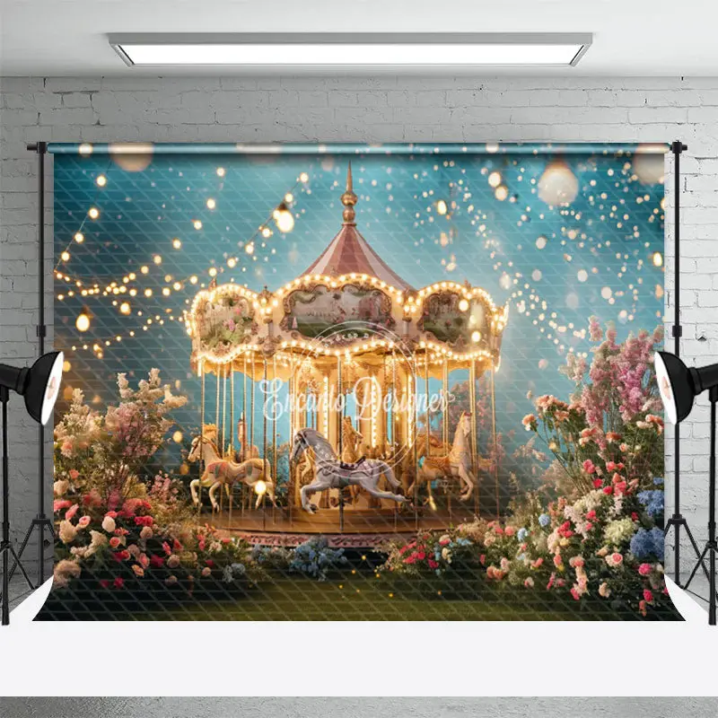 Light Strings Merry Go Round Floral Fantasy Backdrop - Aperturee