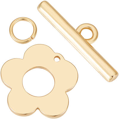 Beebeecraft 1 Box 10 Sets Flower Toggle Clasps 18K Gold Plated Brass Flower Toggle Connector T Bar Clasps Sets with Jump Ring...