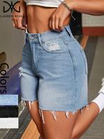 Women's Plain Ripped Distressed Denim Shorts, Casual Fashion Zipper Denim Shorts for Daily Wear, Ladies Bottoms for Summer, C...