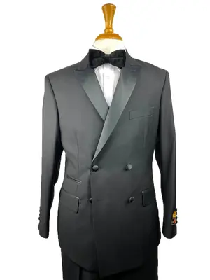 Four Button Double breasted Suit - Black Slim Fi Suits Double Breasted Suit