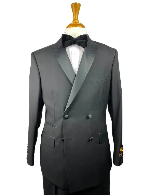 Four Button Double breasted Suit - Black Slim Fi Suits Double Breasted Suit