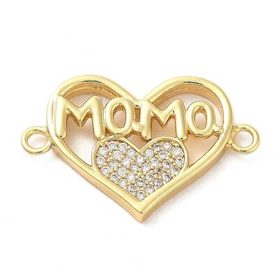 Brass Micro Pave Clear Cubic Zirconia Mama Connector Charms