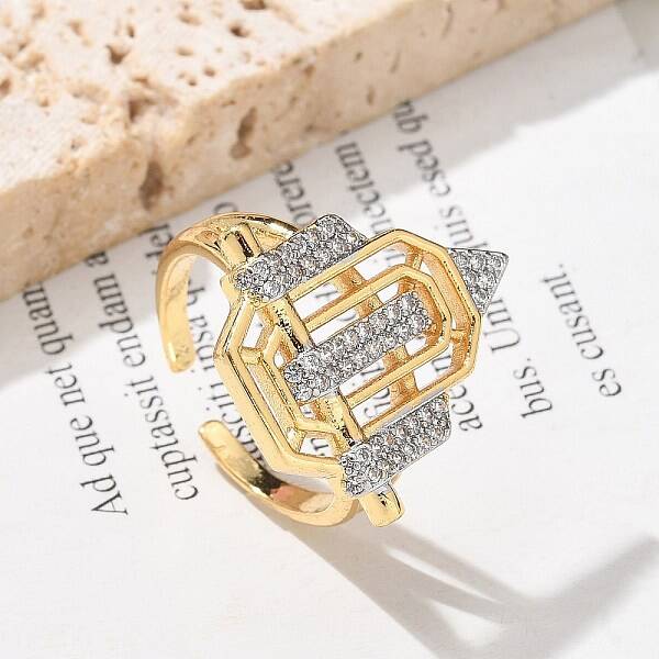 Brass Micro Pave Clear Cubic Zirconia Cuff Finger Rings for Women