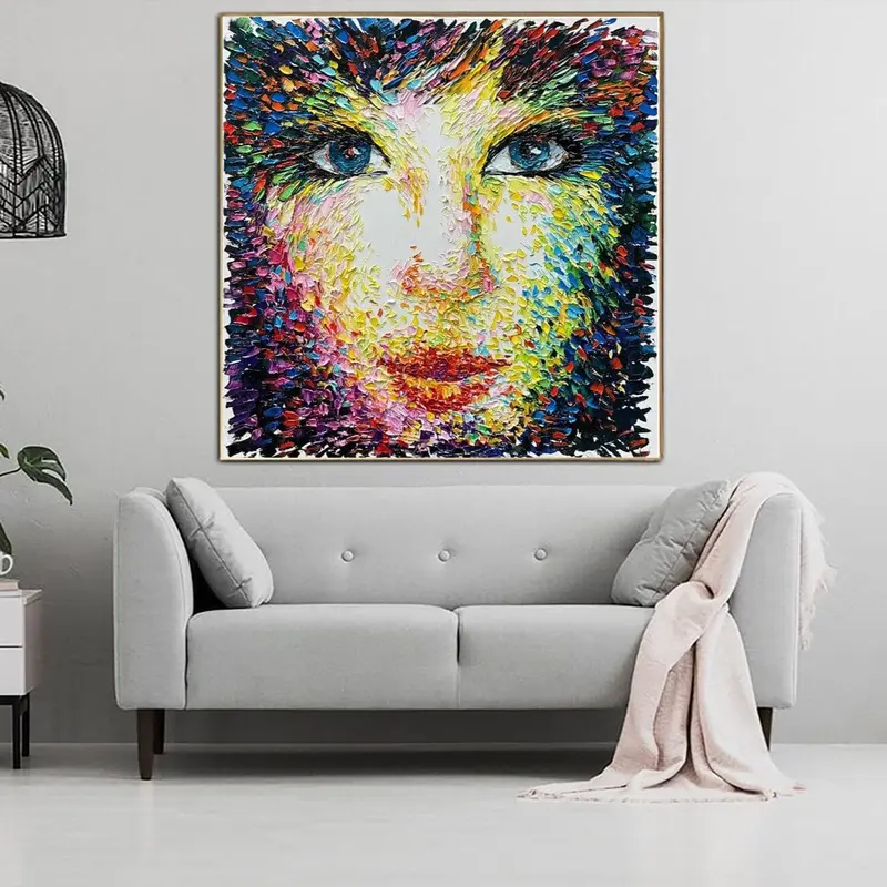 Abstract Figurative Painting on Canvas Original Woman Portrait Wall Art Colorful Artwork Modern Impasto Painting for Living R...