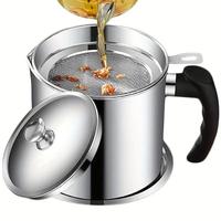 Stainless Steel Oil Pot with Filter, Kitchen Oil Dispenser with Tray & Lid, Bacon Grease Container, Kitchen Gadgets Cooking O...
