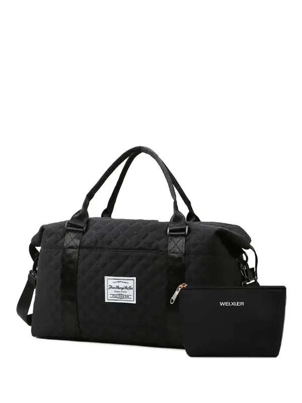 Unisex 2pcs Sporty Patched Design Large Volume Travel Bag & Portable Letter Design Makeup Storage Bag For Gym & Travel Used