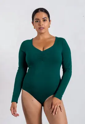 Organic Cotton Sweetheart Bodysuit, Evergreen | Size: XL