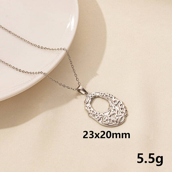 304 Stainless Steel Hollow Round Pendant Necklaces