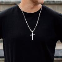 Cross Necklace for Men Stainless Steel Silver/Gold Plain Cross Pendant Necklace Simple Jewelry Gifts, 24 Inches 3:1 Figaro Li...