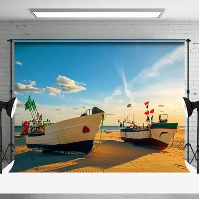 Beach Sailing Boat Outdoor Landscape Photo Backdrop - Aperturee