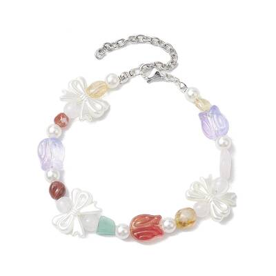 Natural Gemstone & Plastic Pearl Beaded Bracelets