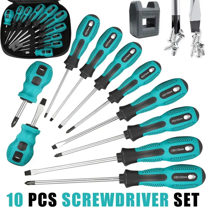 10-Piece Magnetic Precision Screwdriver Set - Ideal for Electronics, Furniture, Appliances and Vehicle Maintenance - Durable ...