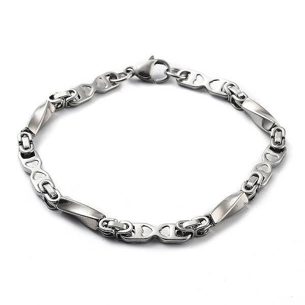 Tarnish Resistant 201 Stainless Steel Oval with Heart Link Chain Bracelet