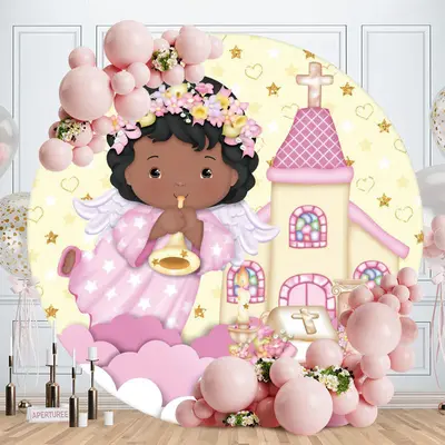 Aperturee Flower Girl House Round Baby Shower Backdrop