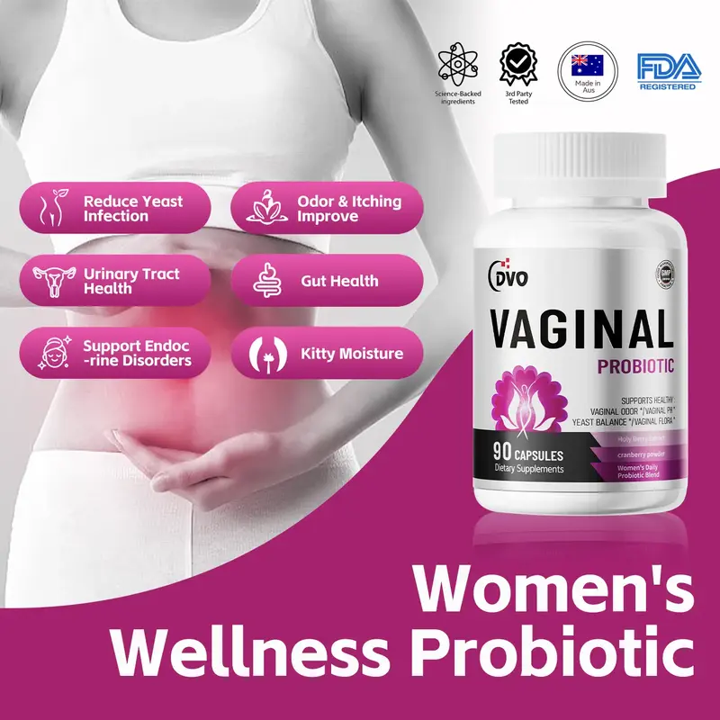 DVO Women's Wellness Probiotics for Odor Removal, Dryness, with 60 Billion Probiotic & Cranberry, Probióticos para Mujeres U...