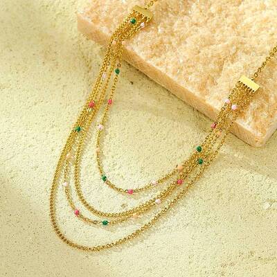 304 Stainless Steel Colorful Enamel Multi Layered Necklaces for Women