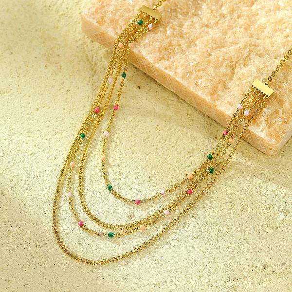 304 Stainless Steel Colorful Enamel Multi Layered Necklaces for Women
